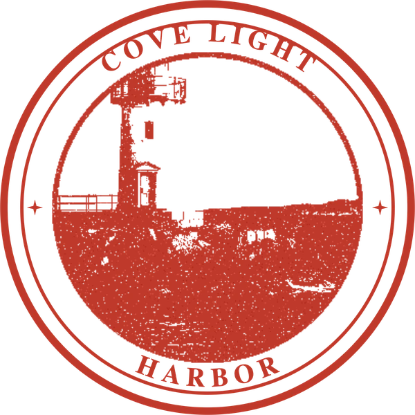 A round station-stamp design of a lighthouse
