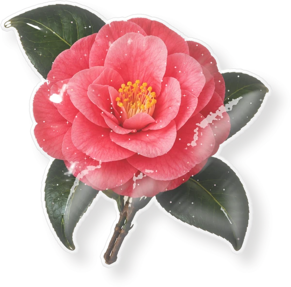A camellia as a glossy domed sticker